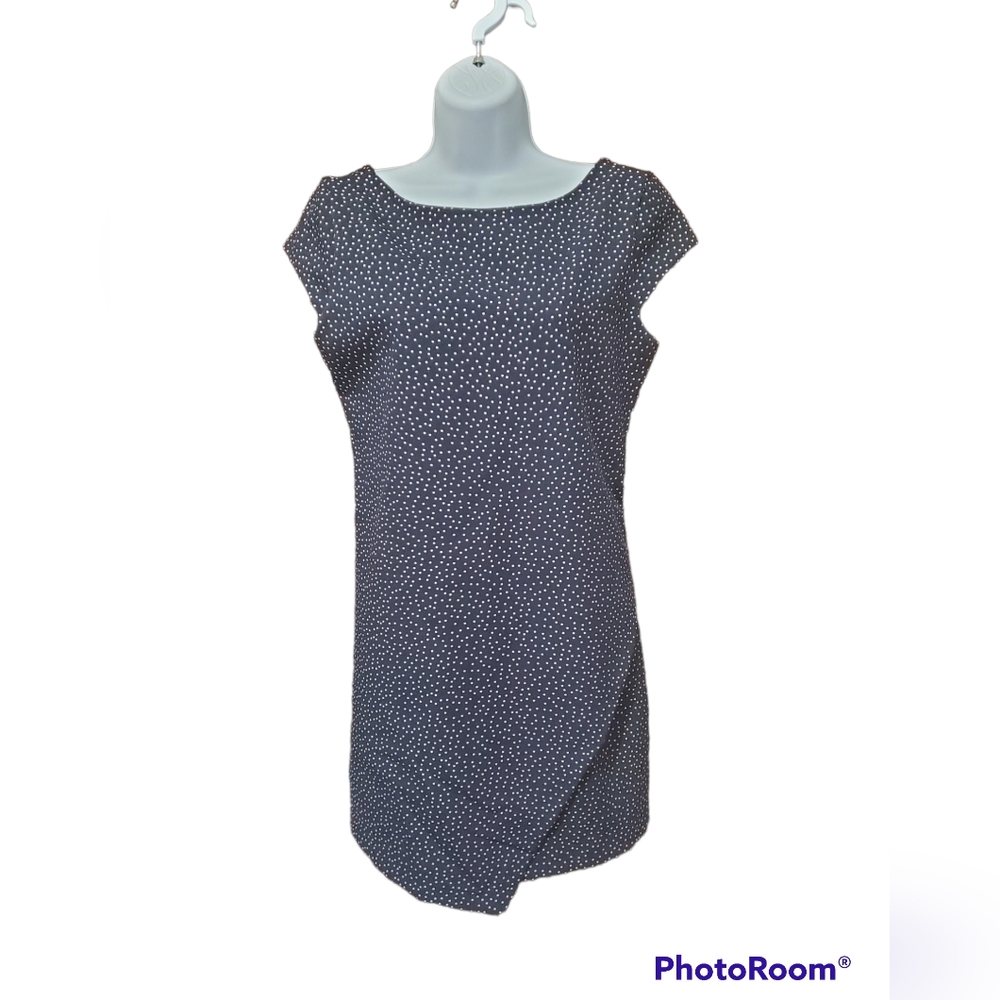 Zara Trafaluc Navy Blue & White Polka Dot Asymmetric Hem Dress Size M